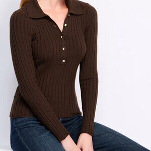 Stitch Fix Bobeau Chocolate Button-Down Ribbed Top Size Large NWT